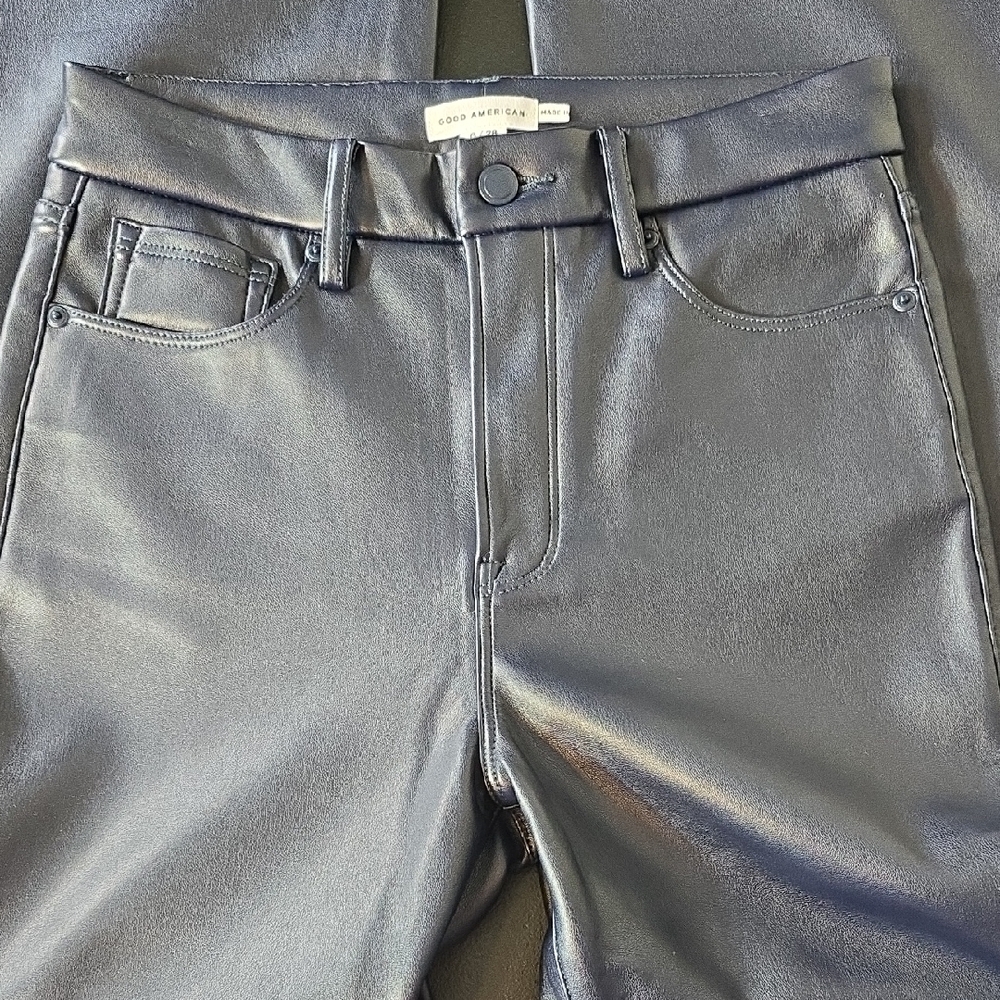 Good American Navy Faux Leather Pants 33" Inseam - Picture 5 of 11